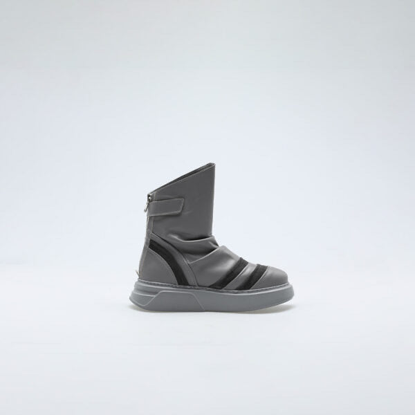 Grey Zip Leather Boots