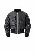 COATED BLACK POCKETS BOMBER JACKET