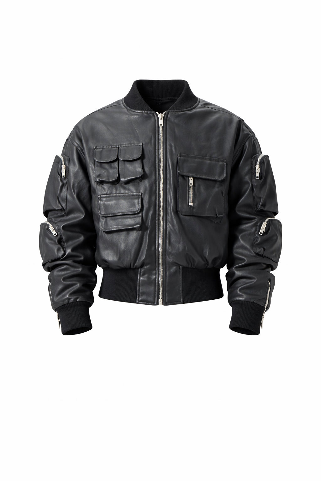 COATED BLACK POCKETS BOMBER JACKET
