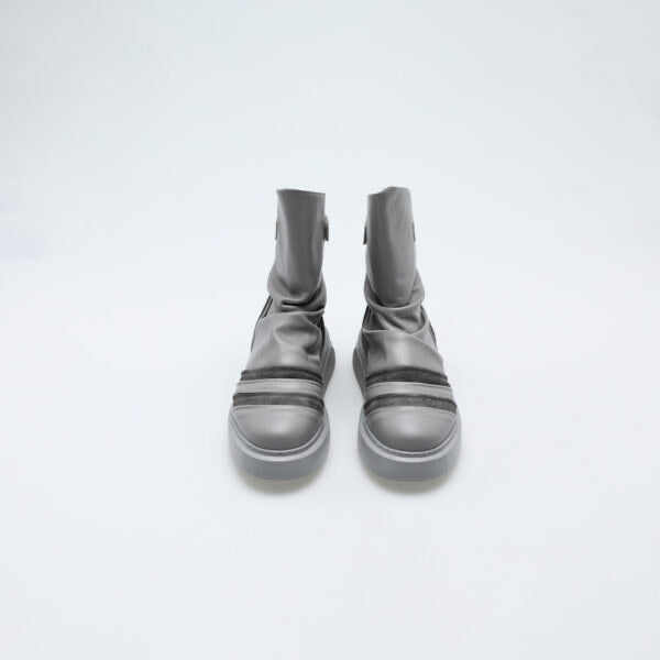 Grey Zip Leather Boots