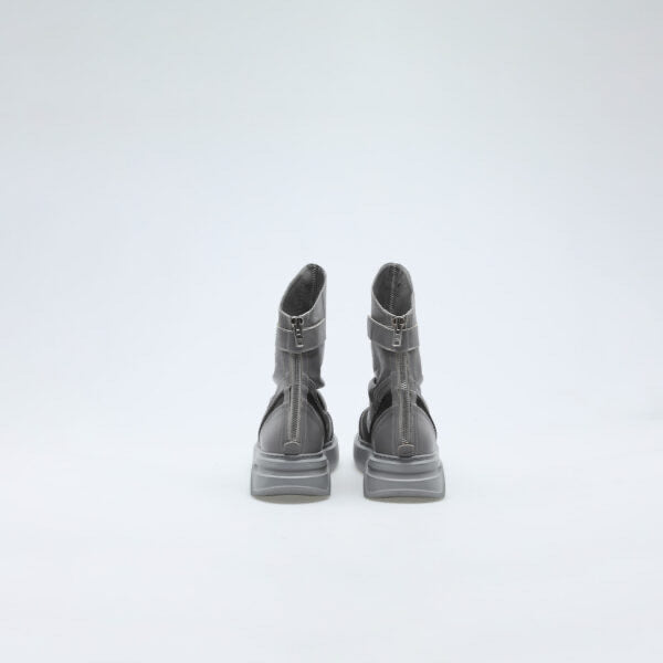 Grey Zip Leather Boots