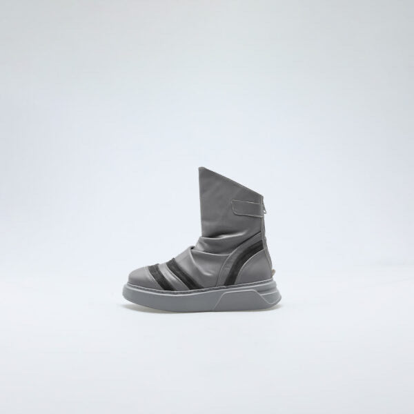 Grey Zip Leather Boots