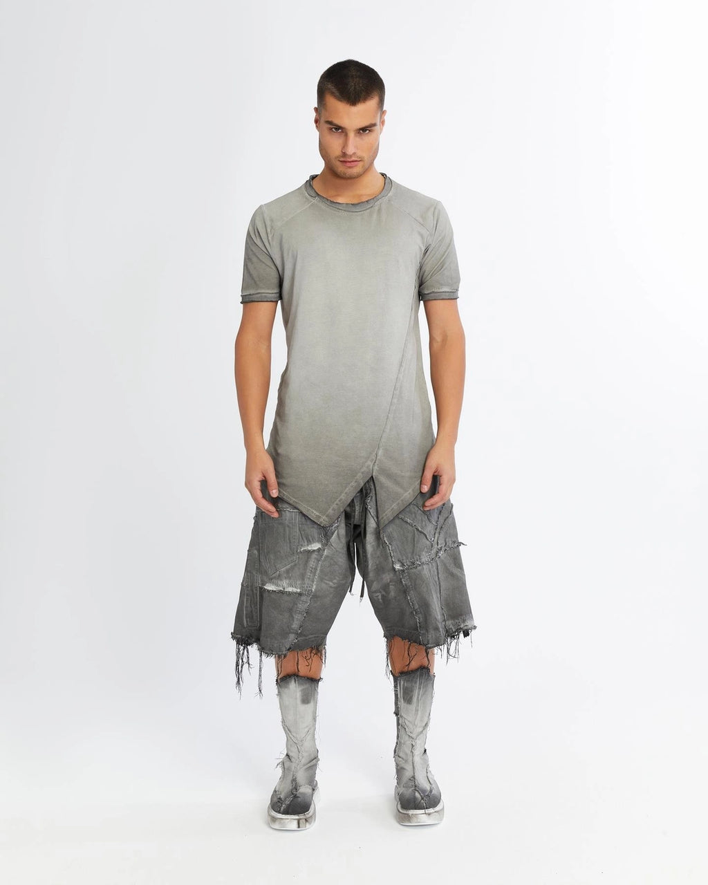 GREY ASIMETRIC CUT T-SHIRT