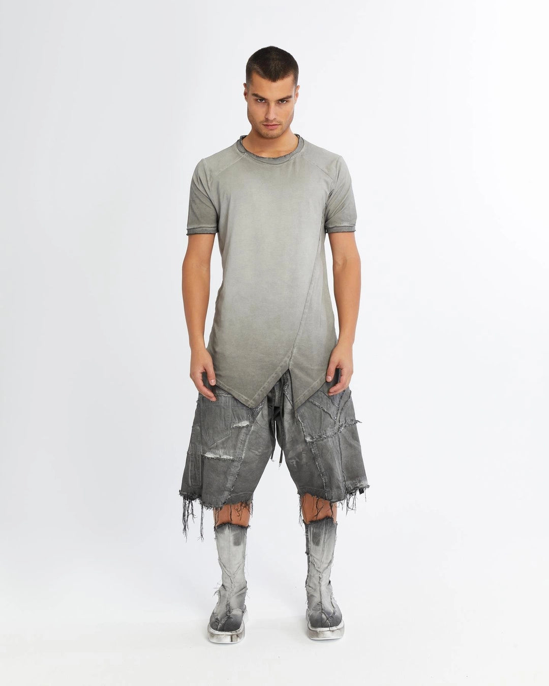 GREY ASIMETRIC CUT T-SHIRT