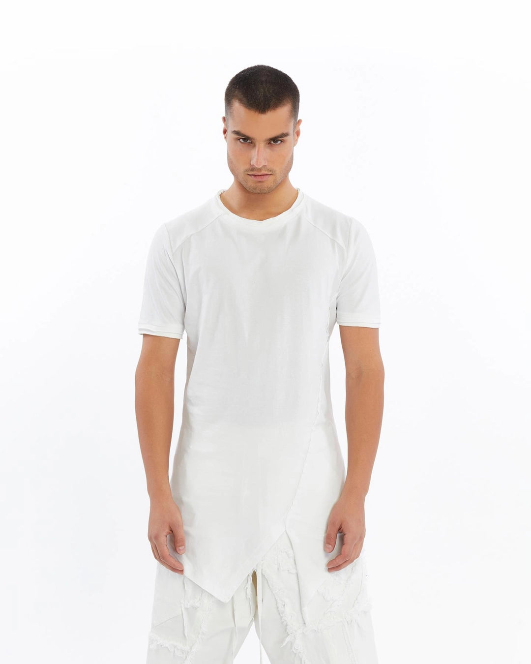 WHITE ASIMETRIC CUT T-SHIRT