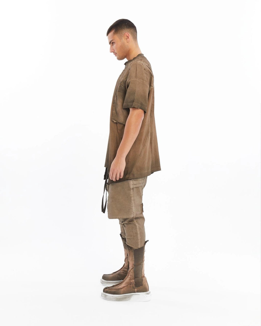 BROWN DIRTY RIBBED T-SHIRT