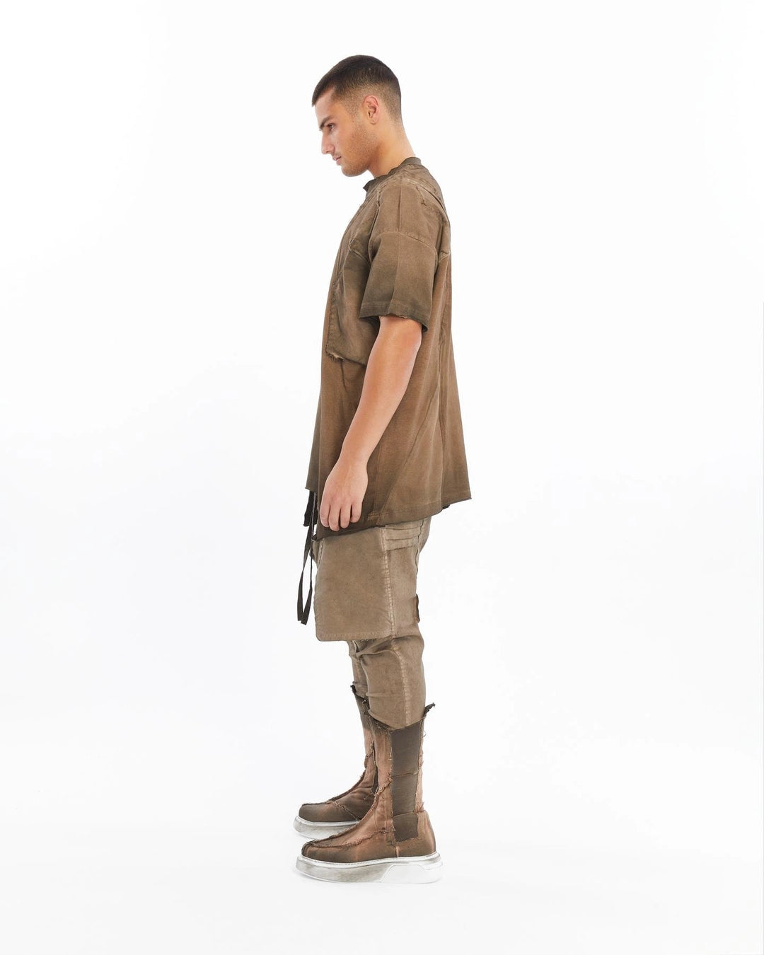 BROWN DIRTY RIBBED T-SHIRT