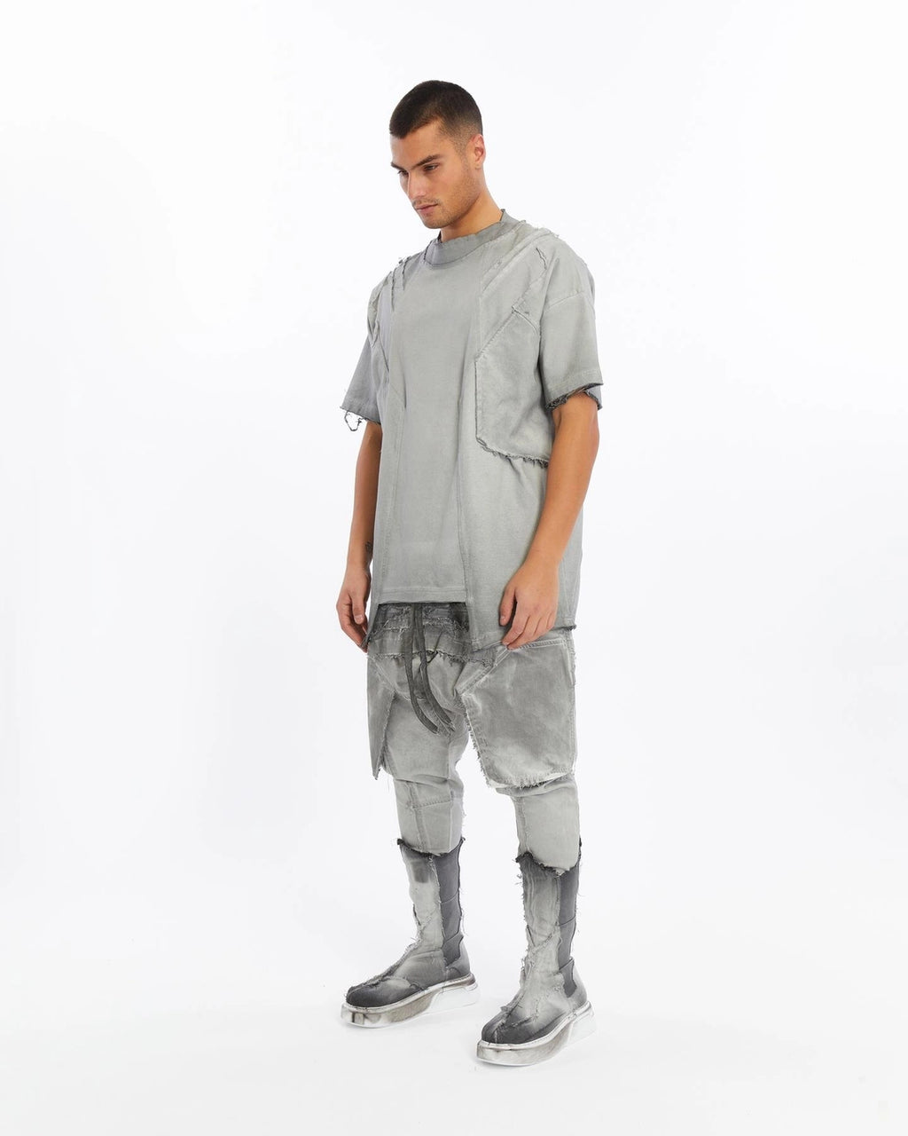 GREY DIRTY RIBBED T-SHIRT