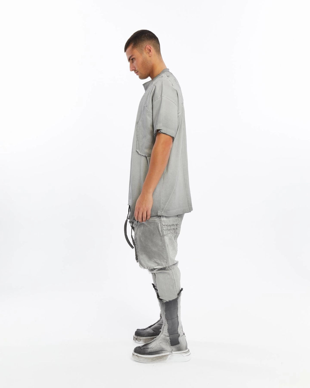 GREY DIRTY RIBBED T-SHIRT