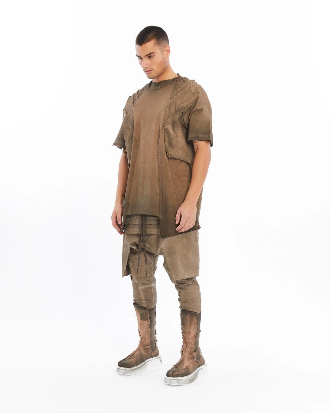 BROWN DIRTY RIBBED T-SHIRT