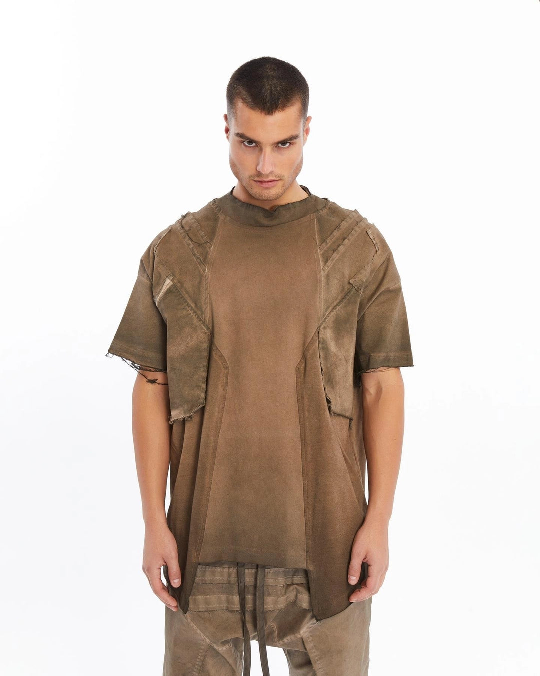 BROWN DIRTY RIBBED T-SHIRT