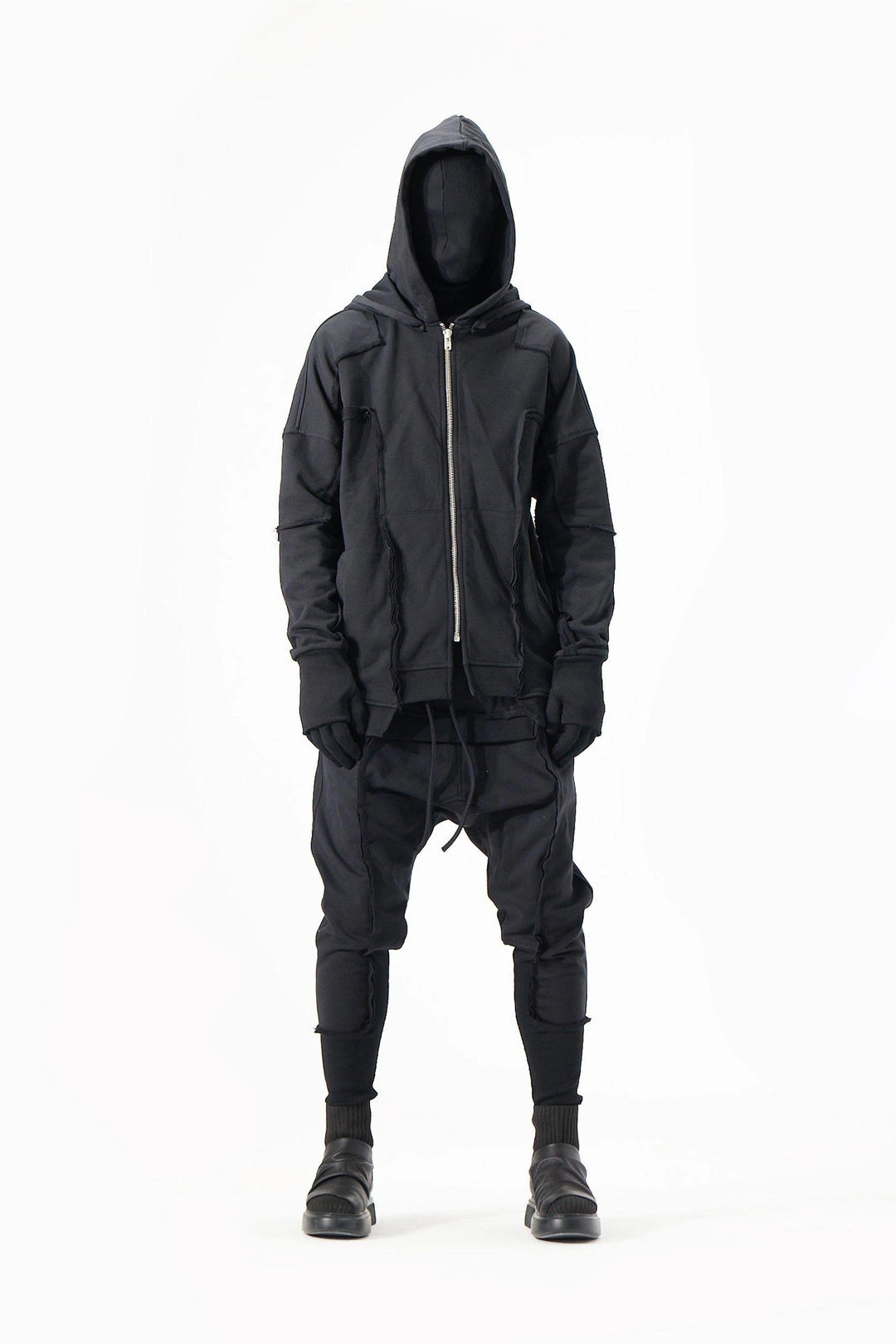 BLACK DOUBLE HOODED JACKET