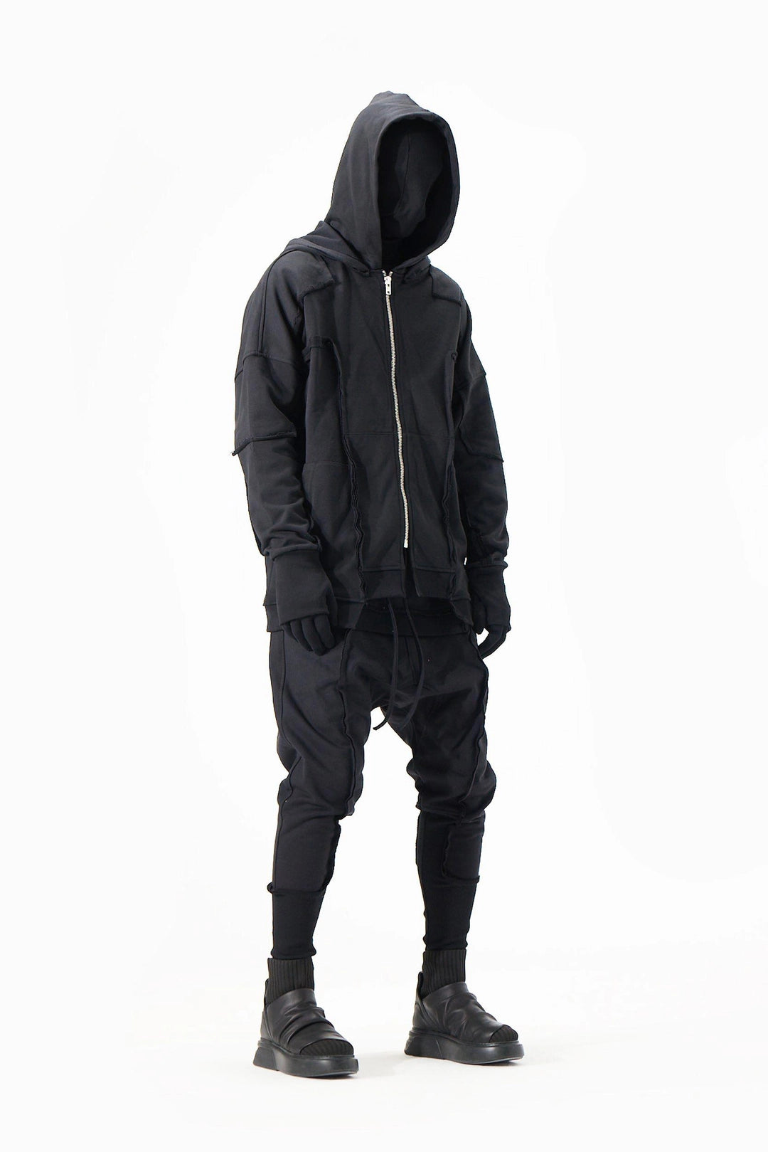BLACK DOUBLE HOODED JACKET