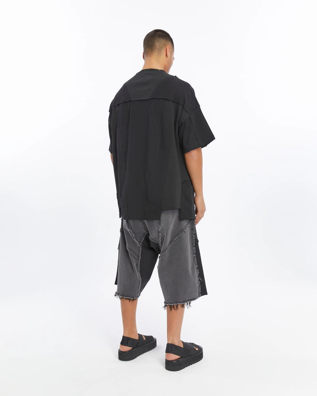 BLACK GEOMETRIC SHAPED T-SHIRT