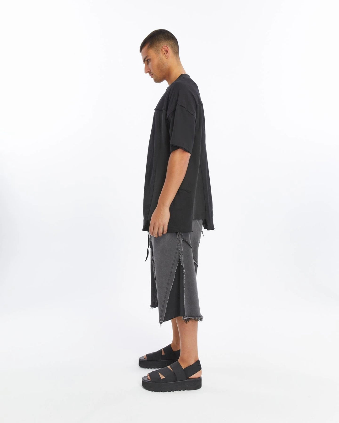 BLACK GEOMETRIC SHAPED T-SHIRT