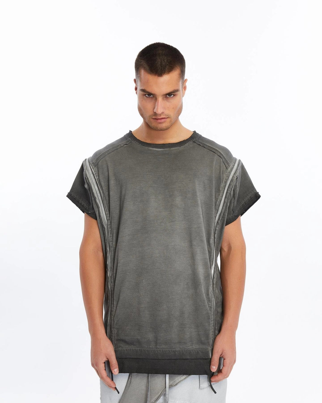 GREY LONG ZIPPER T-SHIRT