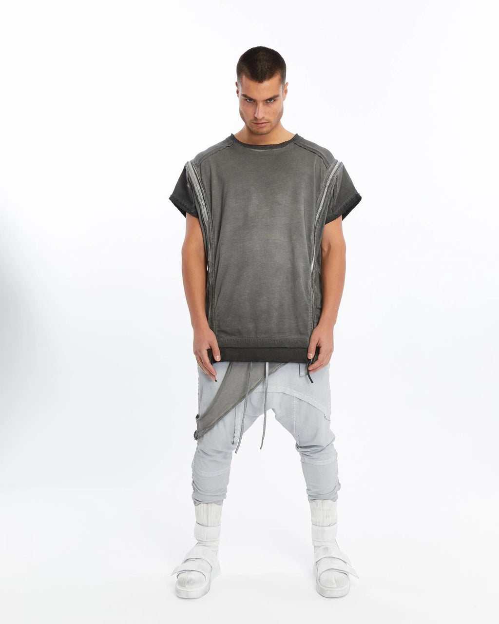 GREY LONG ZIPPER T-SHIRT
