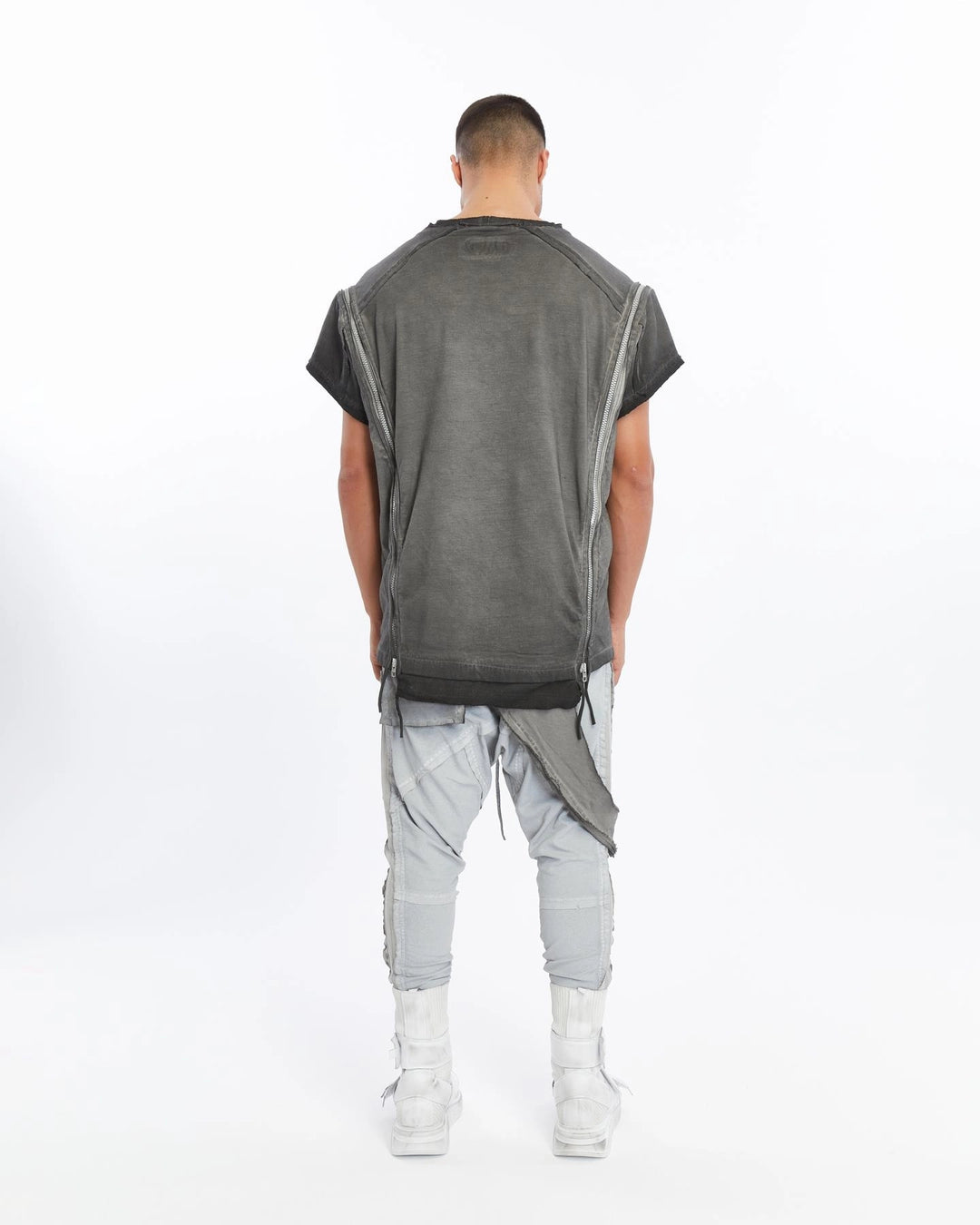 GREY LONG ZIPPER T-SHIRT