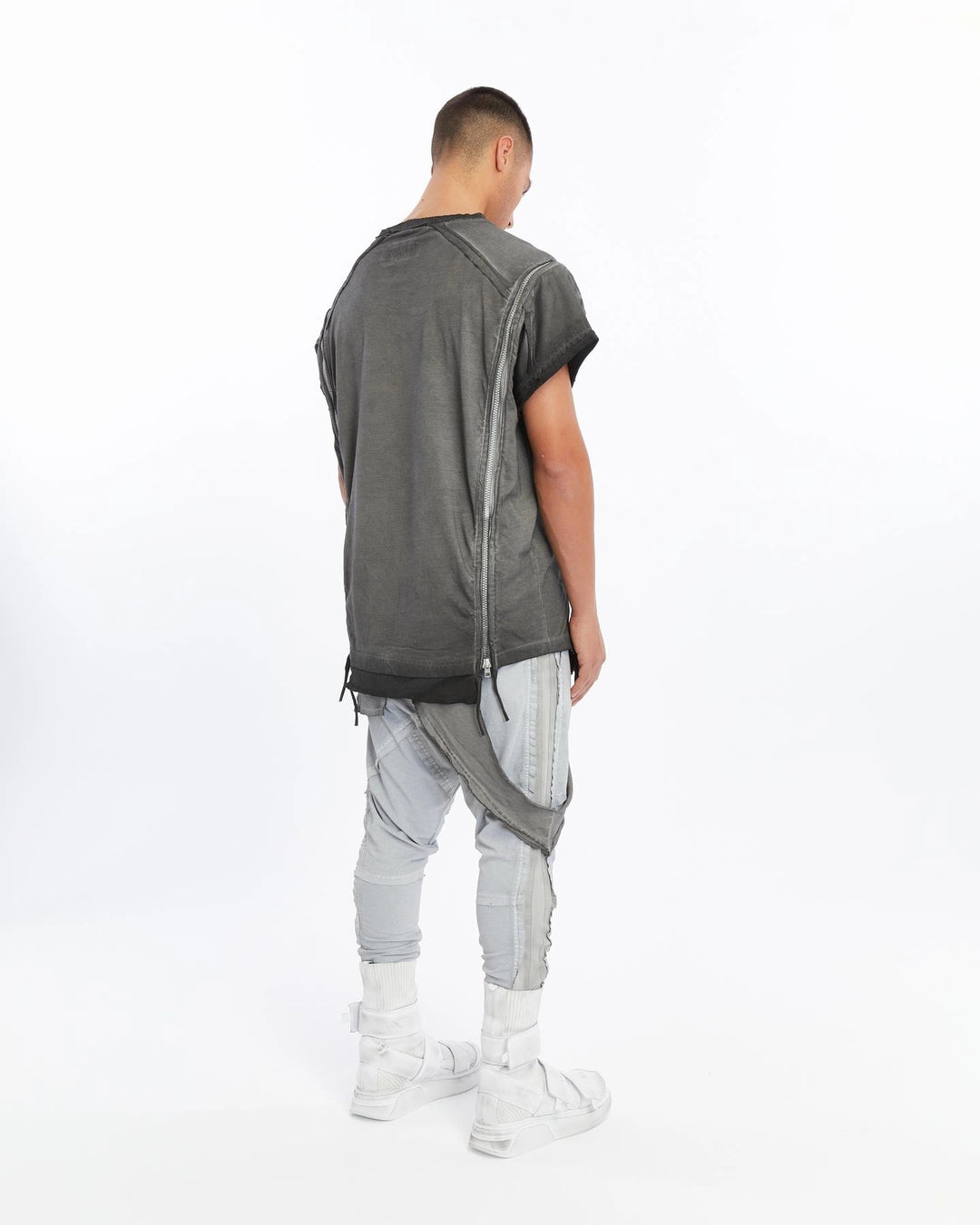 GREY LONG ZIPPER T-SHIRT