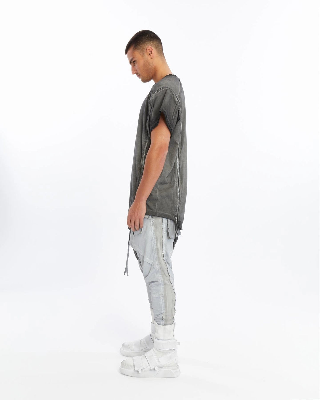 GREY LONG ZIPPER T-SHIRT