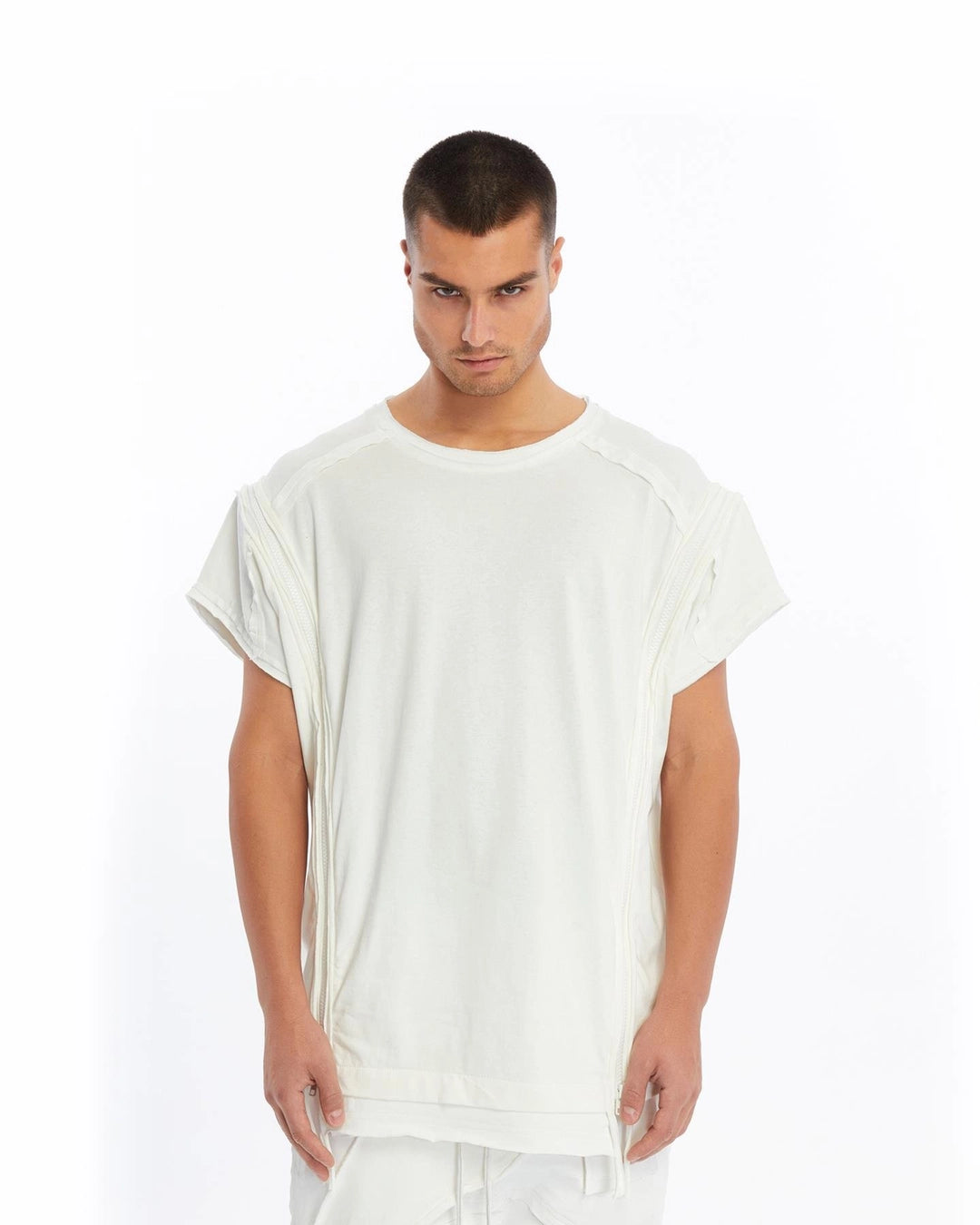 WHITE LONG ZIPPER T-SHIRT