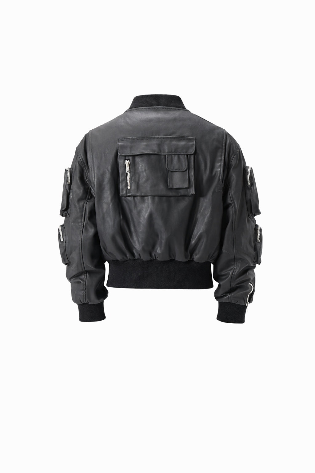 COATED BLACK POCKETS BOMBER JACKET