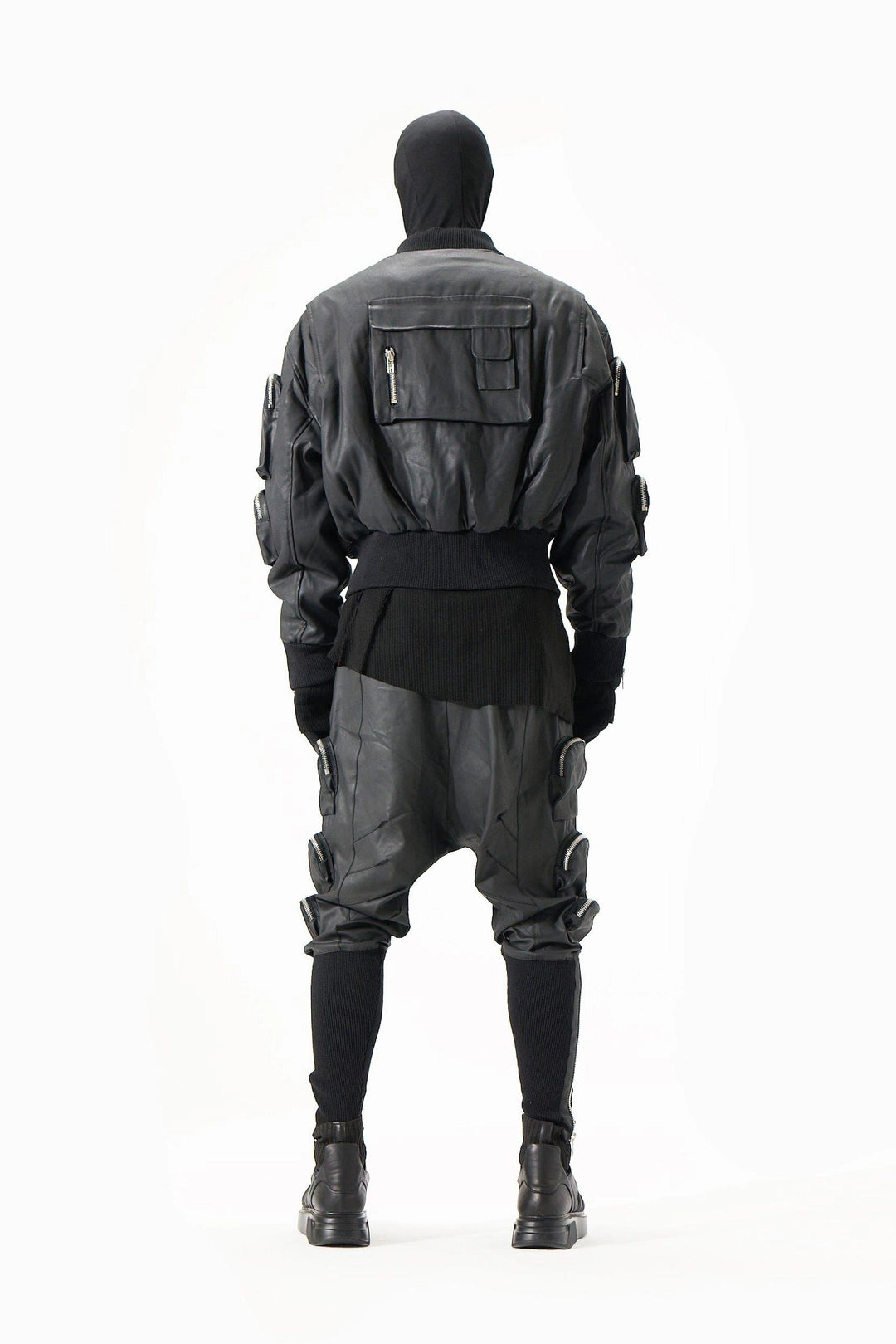 COATED BLACK POCKETS BOMBER JACKET