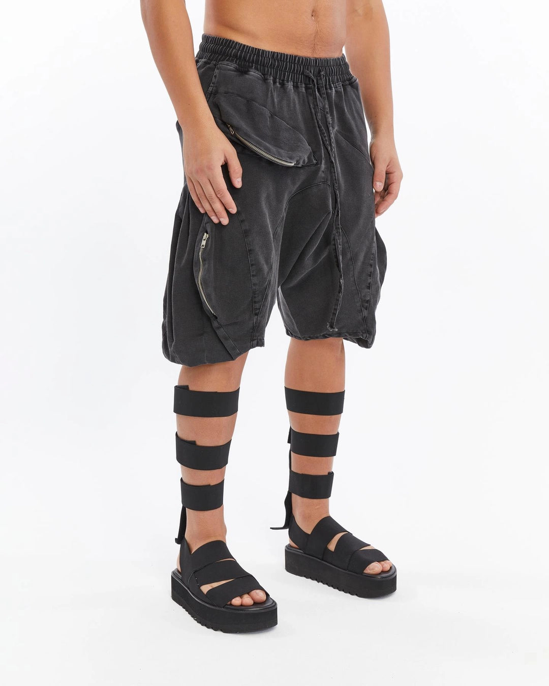 ACID BLACK PUFFER SHORTS