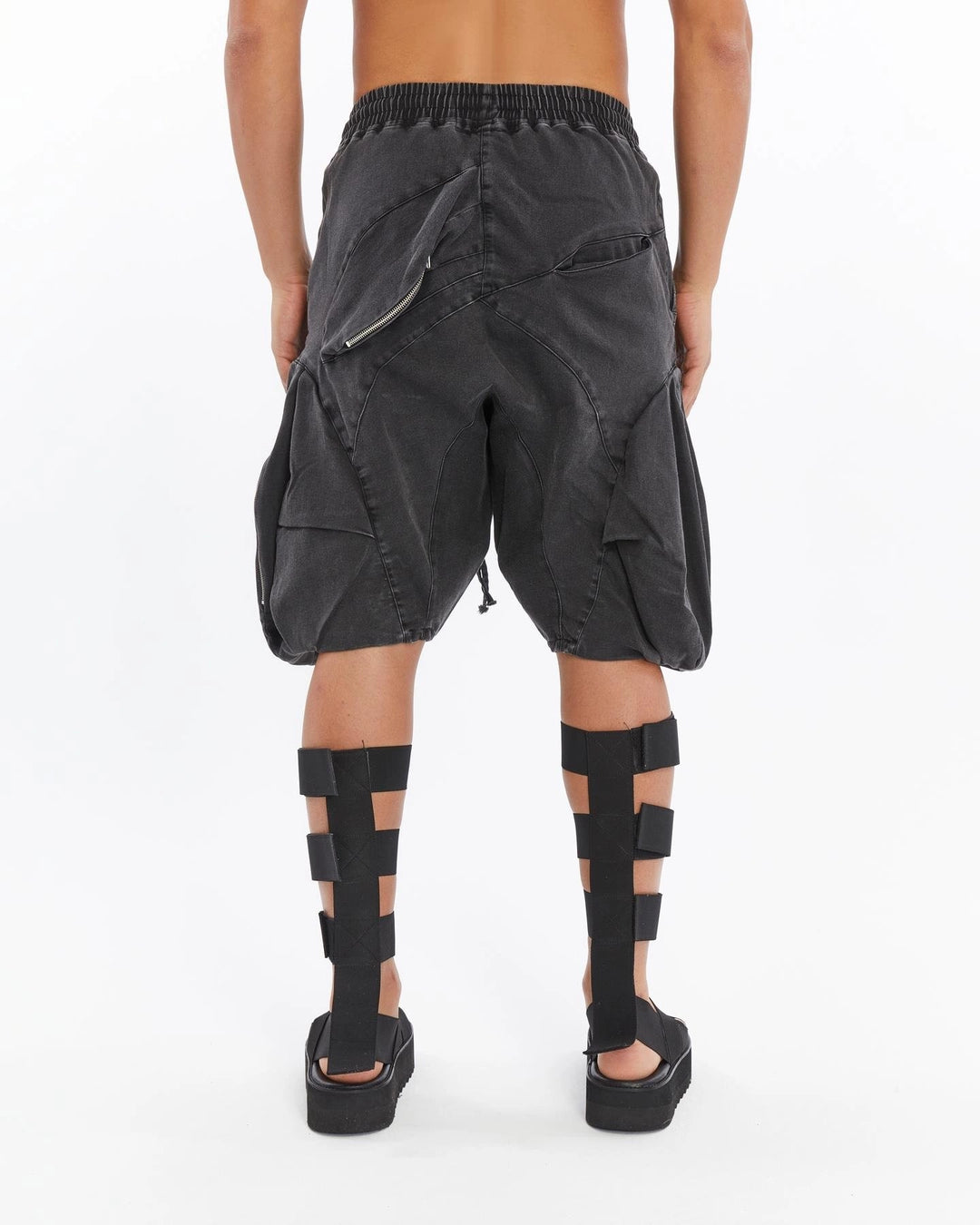 ACID BLACK PUFFER SHORTS