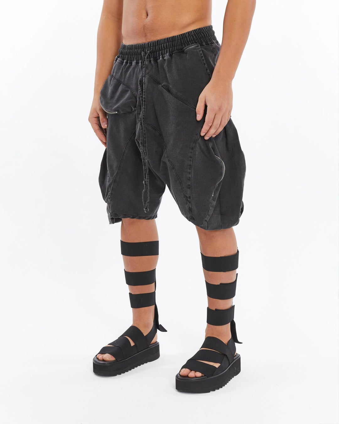 ACID BLACK PUFFER SHORTS