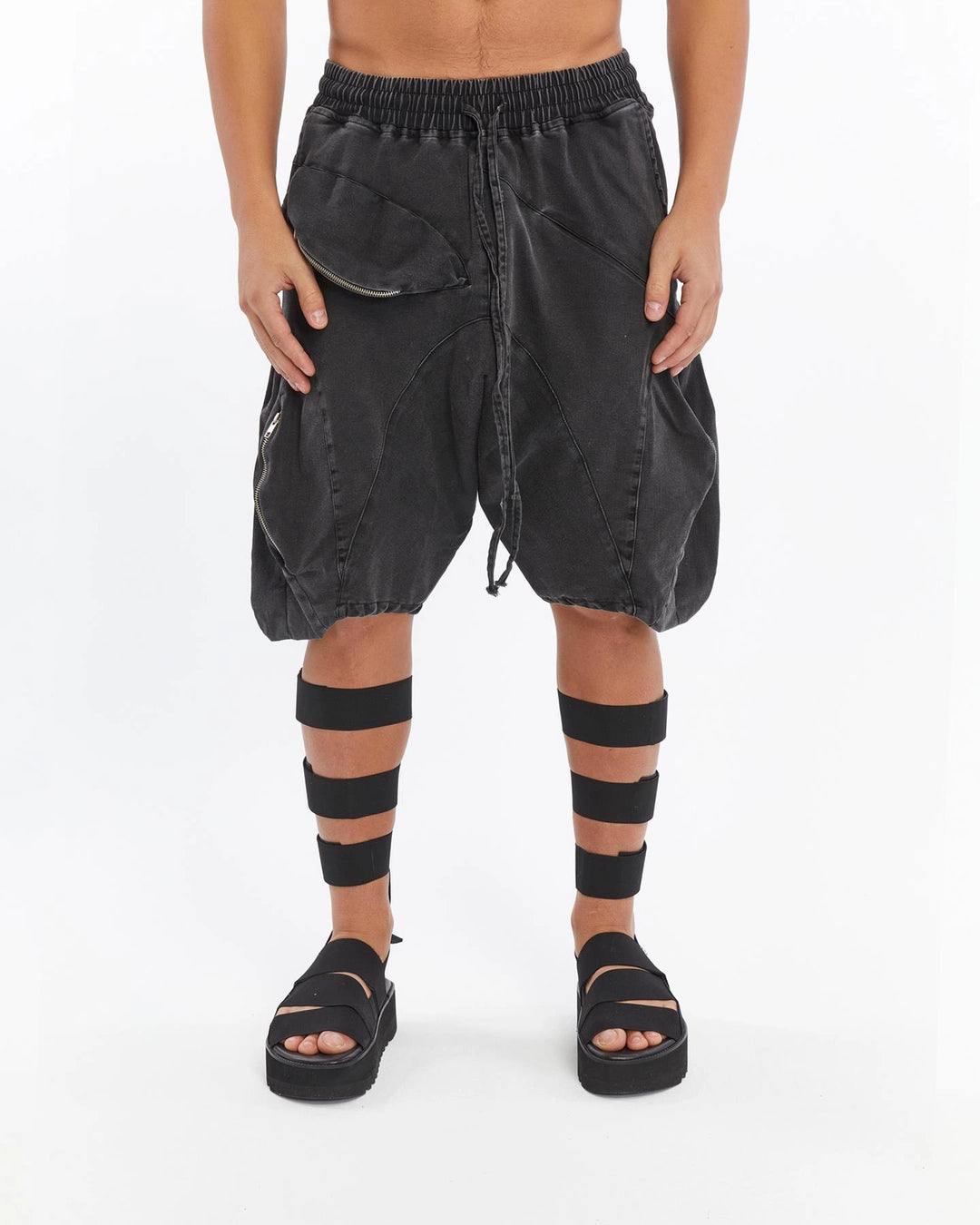 ACID BLACK PUFFER SHORTS