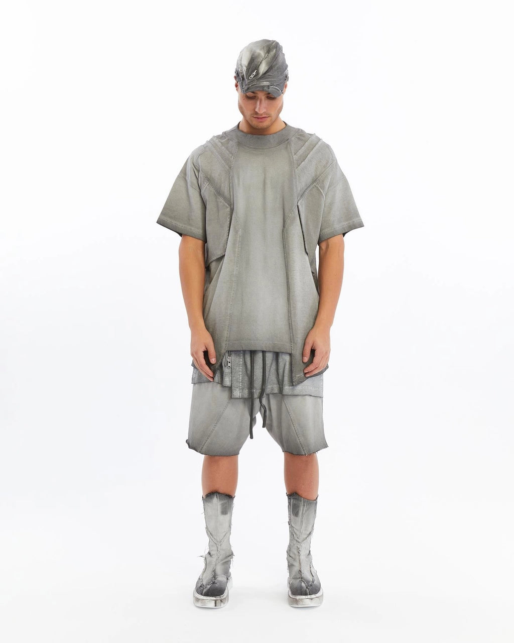 GREY RIBBED T-SHIRT