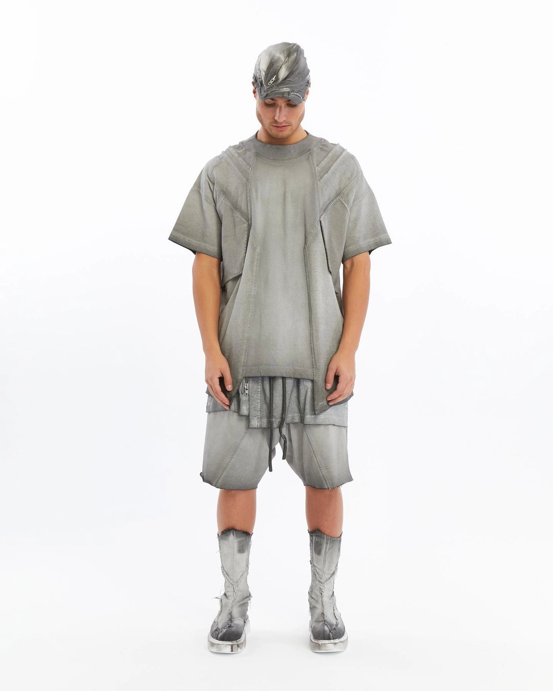 GREY RIBBED T-SHIRT