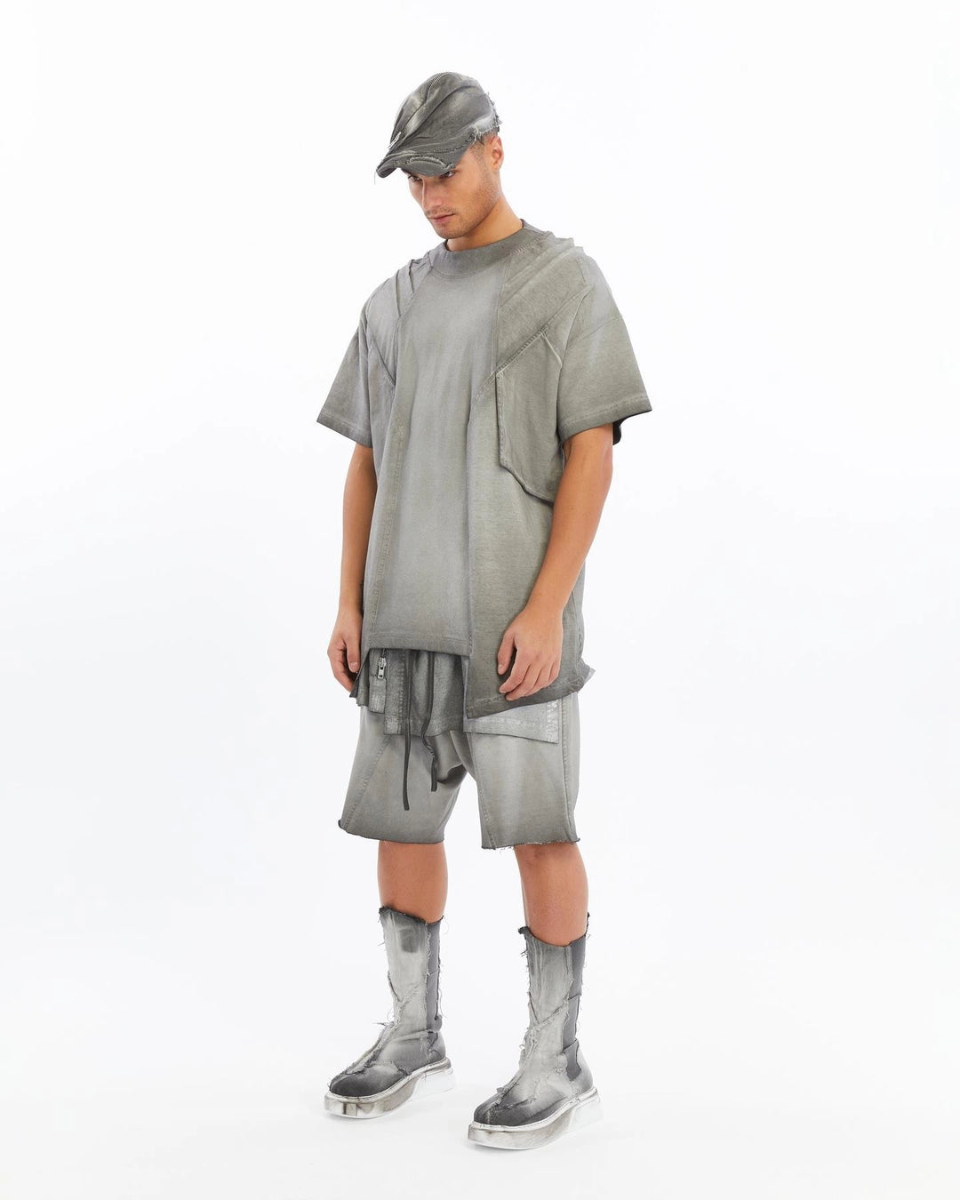GREY RIBBED T-SHIRT