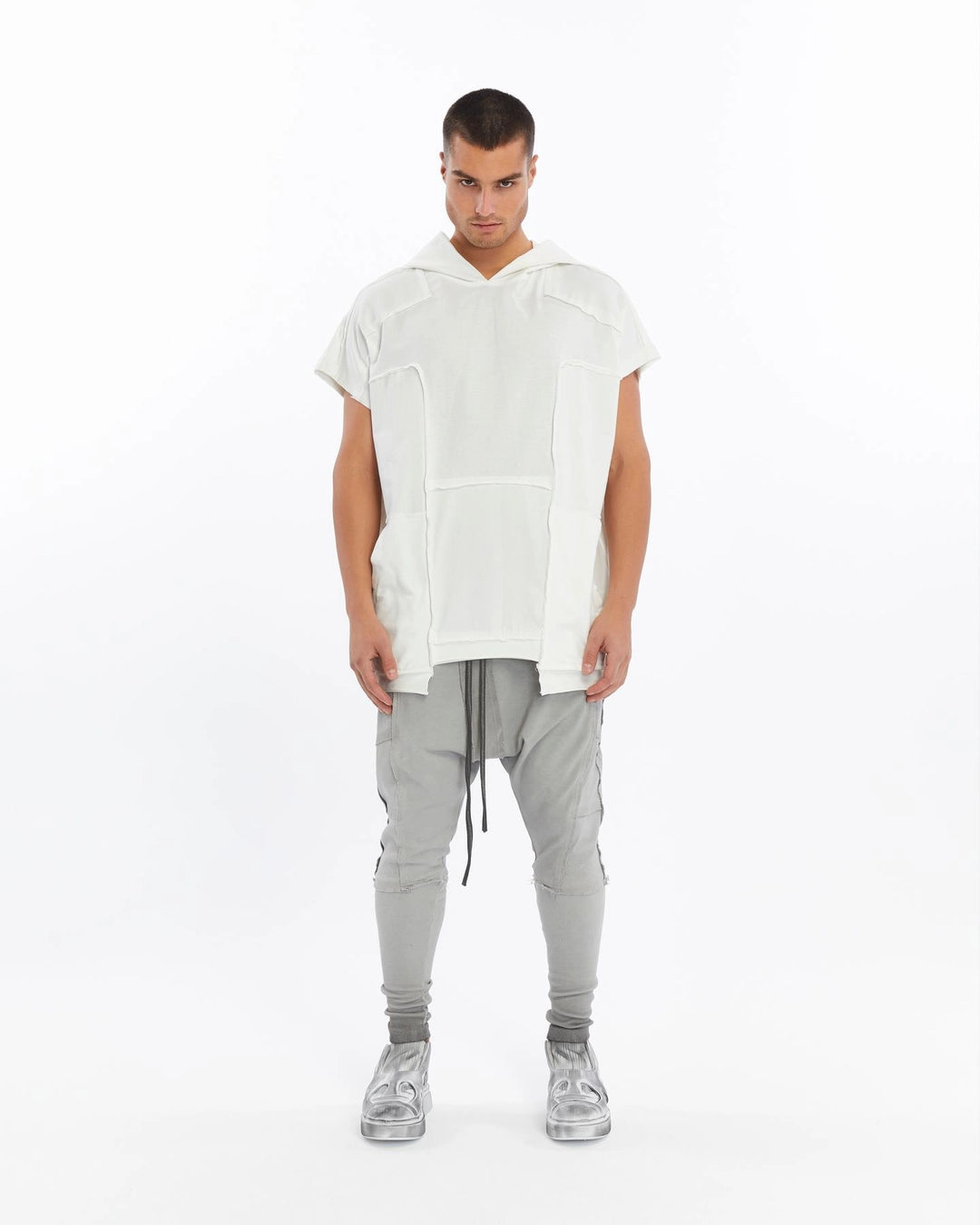 WHITE ZIP-UP HOODED T-SHIRT