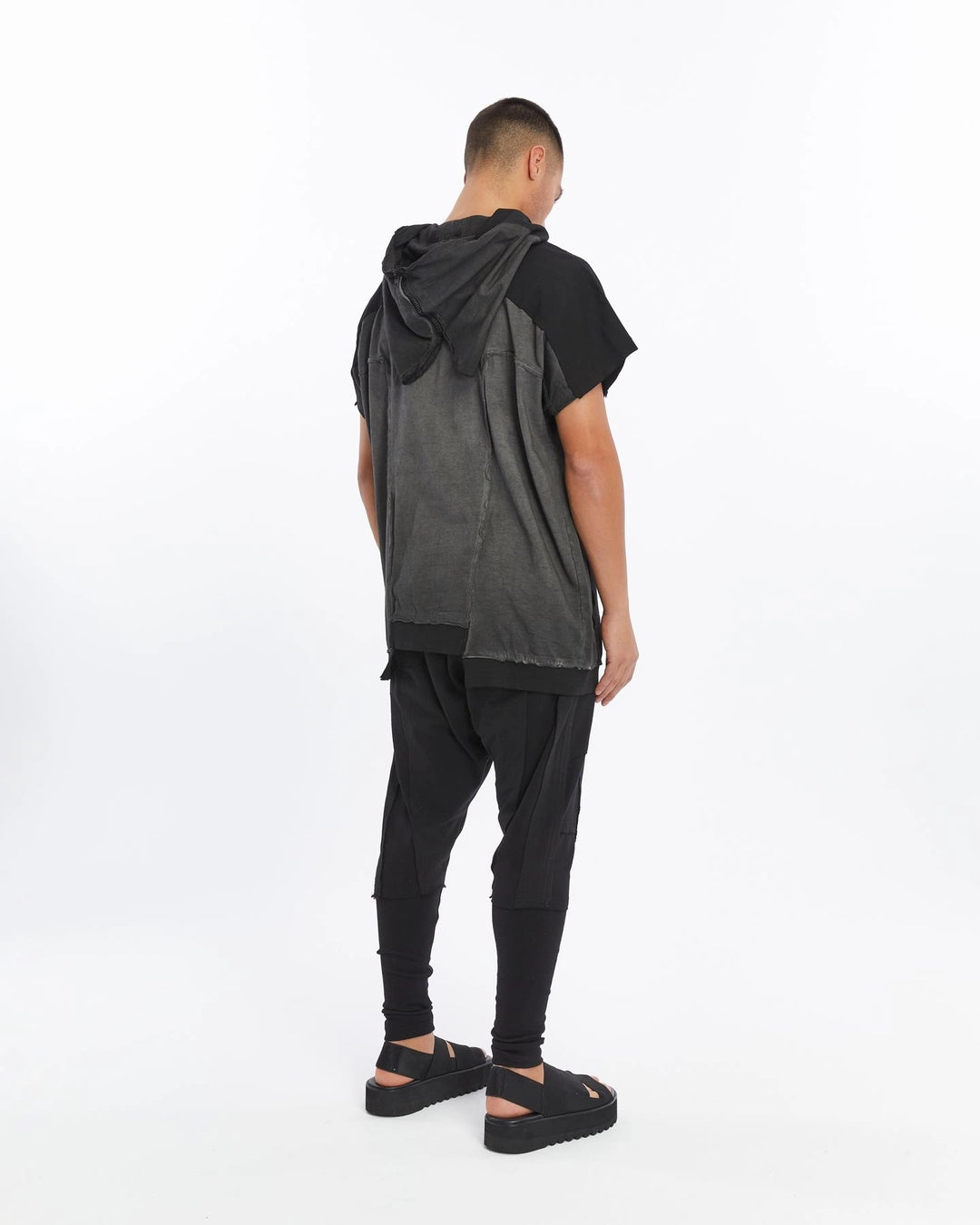 DARK GREY ZIP-UP HOODED T-SHIRT