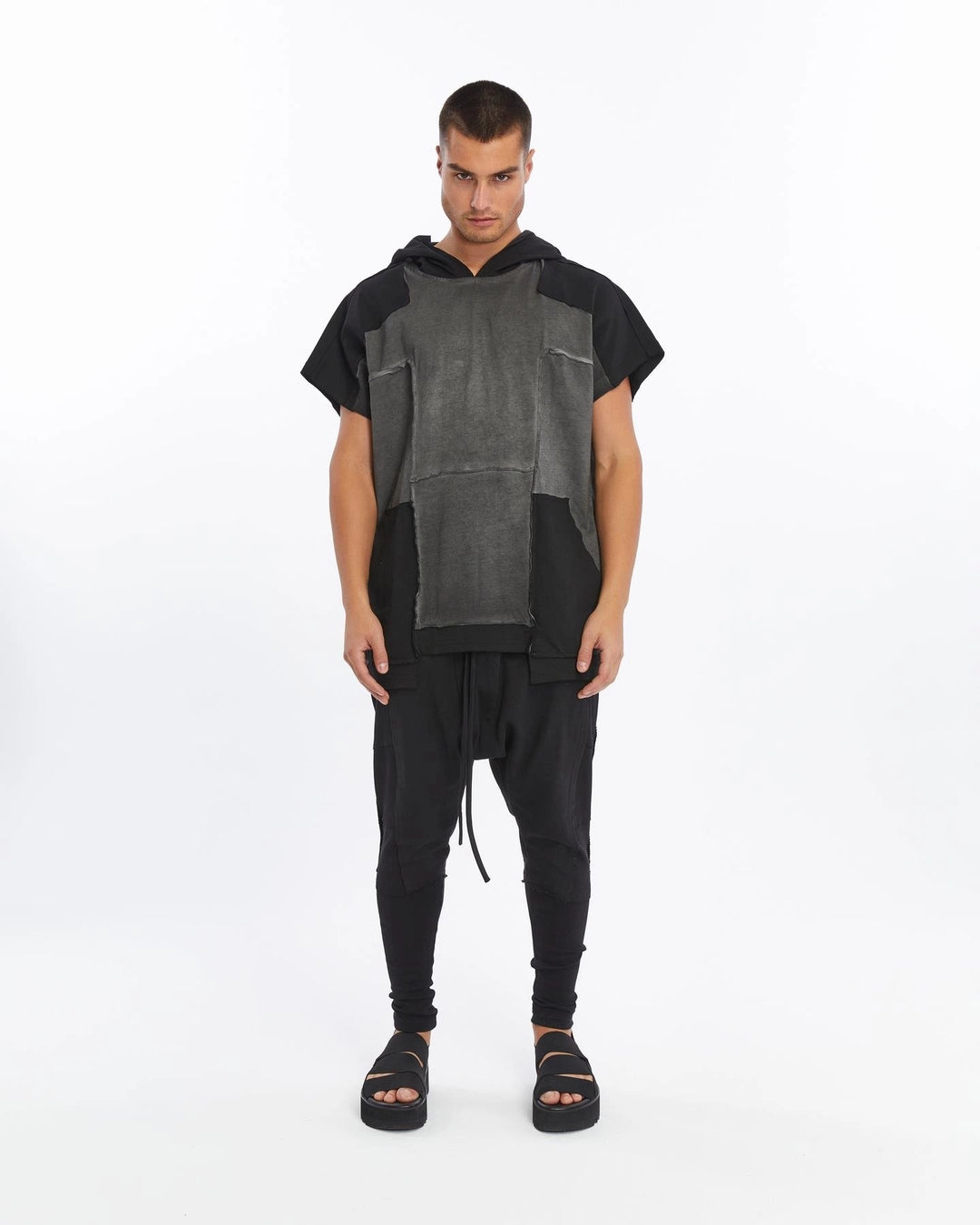 DARK GREY ZIP-UP HOODED T-SHIRT