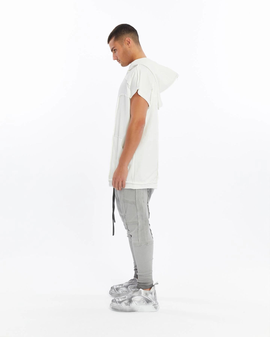 WHITE ZIP-UP HOODED T-SHIRT