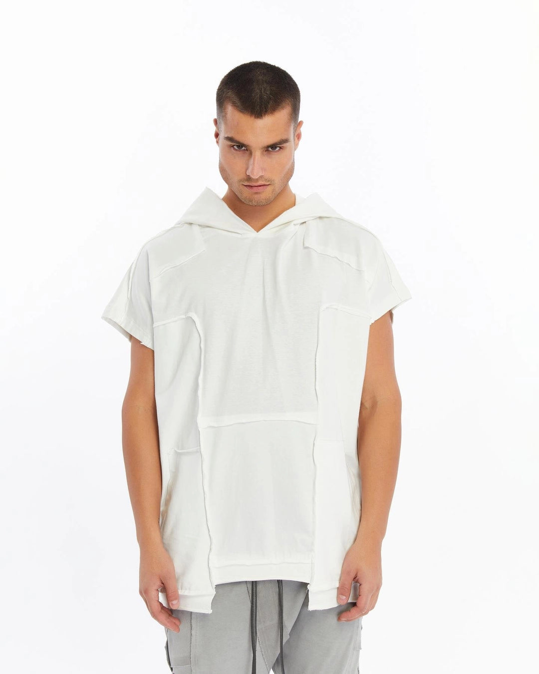 WHITE ZIP-UP HOODED T-SHIRT