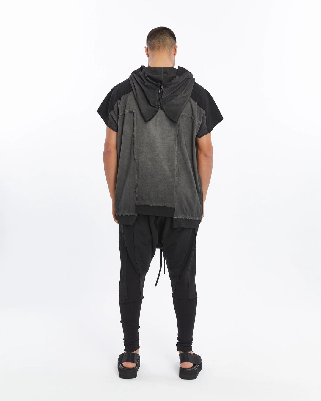 DARK GREY ZIP-UP HOODED T-SHIRT