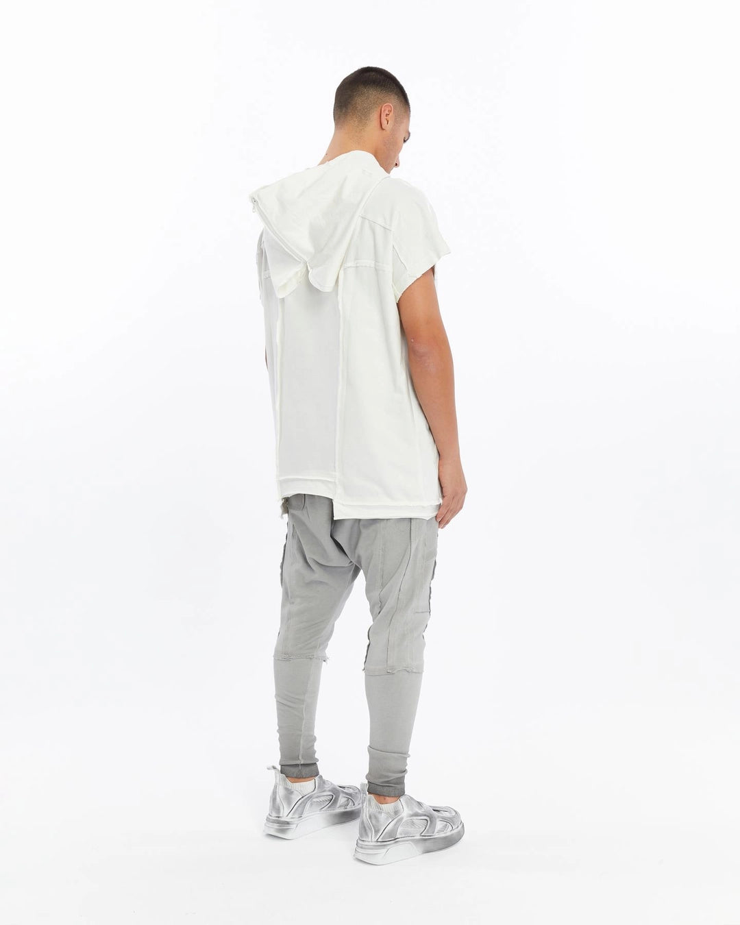 WHITE ZIP-UP HOODED T-SHIRT